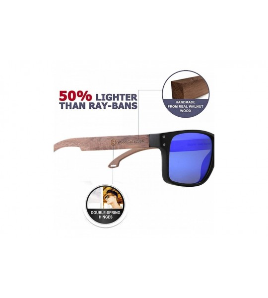 Round Sunglasses For Men With Polarized Lens Handmade Bamboo Sunglasses For Men&Women - C Walnut Blue - CR18W4INW2C $34.16