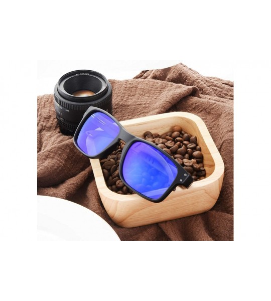 Round Sunglasses For Men With Polarized Lens Handmade Bamboo Sunglasses For Men&Women - C Walnut Blue - CR18W4INW2C $34.16