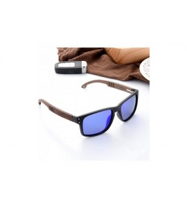 Round Sunglasses For Men With Polarized Lens Handmade Bamboo Sunglasses For Men&Women - C Walnut Blue - CR18W4INW2C $34.16