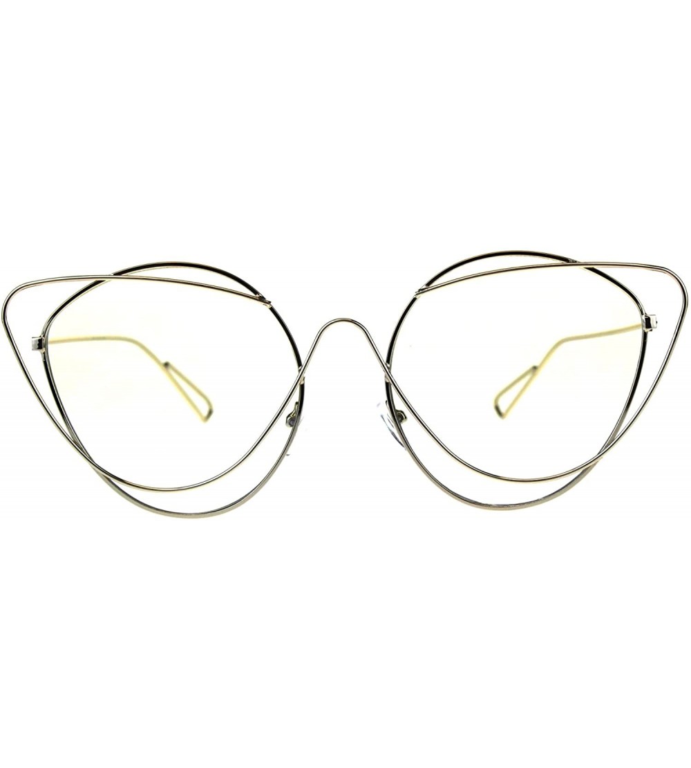 Oversized Womens Clear Lens Runway Thin Wire Rim Cateye Eyeglasses - Gold - C218CSD4DY0 $23.08