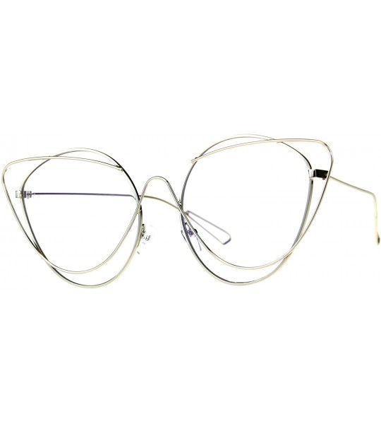 Oversized Womens Clear Lens Runway Thin Wire Rim Cateye Eyeglasses - Gold - C218CSD4DY0 $23.08