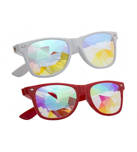 Sport Kaleidoscope Glasses - Rainbow Rave Prism Diffraction Crystal Lens Sunglasses Goggles - Red+white - C018H4YSZ8N $37.00