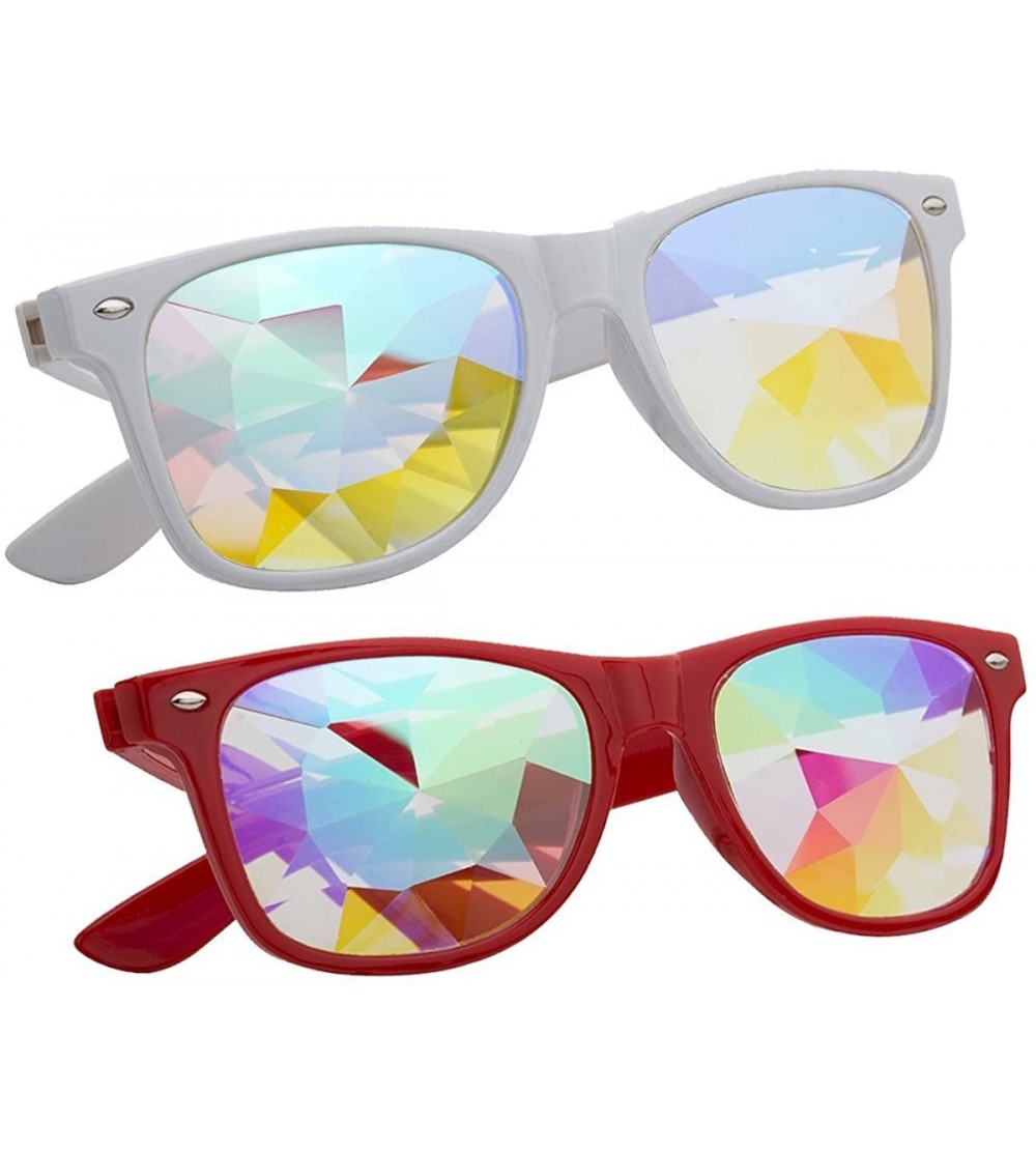 Sport Kaleidoscope Glasses - Rainbow Rave Prism Diffraction Crystal Lens Sunglasses Goggles - Red+white - C018H4YSZ8N $37.00