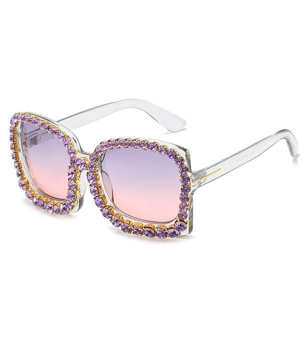 Square Sunglasses - Luxury Rhinestone Square Sunglasses Ladies Fashion Outdoor Oversized Shadow UV400 Sunglasses - CW19025YIM...