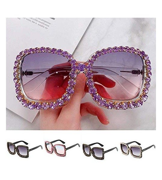 Square Sunglasses - Luxury Rhinestone Square Sunglasses Ladies Fashion Outdoor Oversized Shadow UV400 Sunglasses - CW19025YIM...