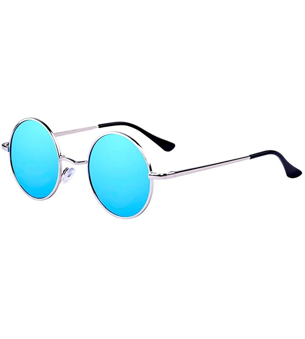 Round Small Round Polarized Sunglasses Mirrored Lens Unisex Glasses - Blue - CP18G944QAM $17.05