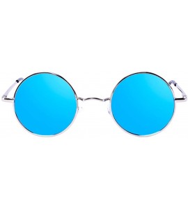 Round Small Round Polarized Sunglasses Mirrored Lens Unisex Glasses - Blue - CP18G944QAM $17.05