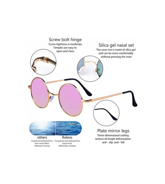 Round Small Round Polarized Sunglasses Mirrored Lens Unisex Glasses - Blue - CP18G944QAM $17.05