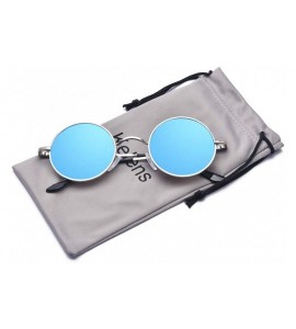 Round Small Round Polarized Sunglasses Mirrored Lens Unisex Glasses - Blue - CP18G944QAM $17.05