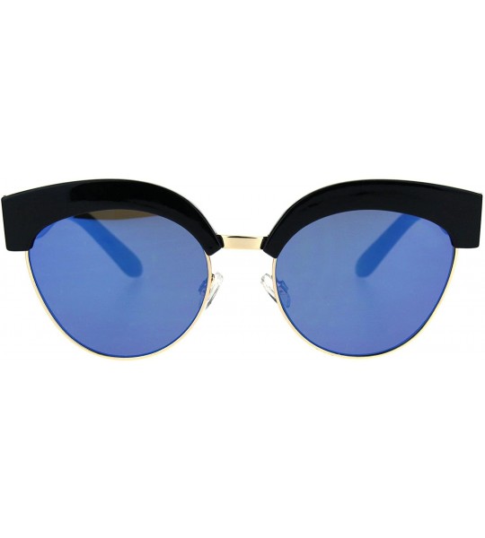 Butterfly Womens Designer Style Sunglasses Bold Top Butterfly Fashion Shades UV 400 - Black (Blue Mirror) - C01887MIZGQ $19.37