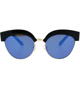 Butterfly Womens Designer Style Sunglasses Bold Top Butterfly Fashion Shades UV 400 - Black (Blue Mirror) - C01887MIZGQ $19.37