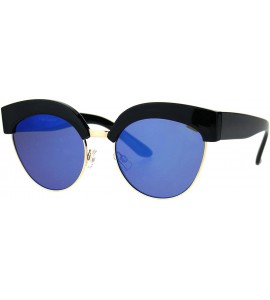 Butterfly Womens Designer Style Sunglasses Bold Top Butterfly Fashion Shades UV 400 - Black (Blue Mirror) - C01887MIZGQ $19.37