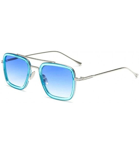 Square Ladies Fashion Trend Square Metal frame Glasses Brand Designer Men Double beam Sunglasses - Blue - CC18WIHIQ2G $24.34