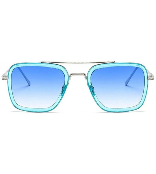 Square Ladies Fashion Trend Square Metal frame Glasses Brand Designer Men Double beam Sunglasses - Blue - CC18WIHIQ2G $24.34