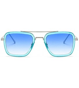 Square Ladies Fashion Trend Square Metal frame Glasses Brand Designer Men Double beam Sunglasses - Blue - CC18WIHIQ2G $24.34