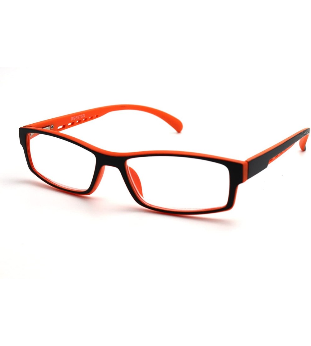 Rectangular Soft Matte Black w/ 2 Tone Reading Glasses Spring Hinge 0.74 Oz - Matte Black Orange - CS12C1Y0E3H $34.25