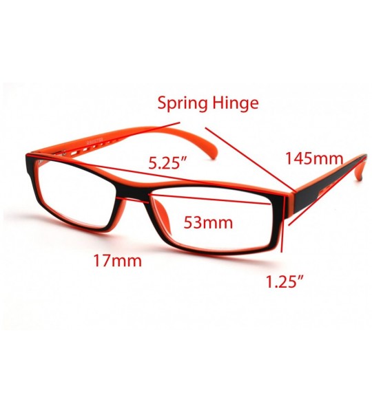 Rectangular Soft Matte Black w/ 2 Tone Reading Glasses Spring Hinge 0.74 Oz - Matte Black Orange - CS12C1Y0E3H $34.25