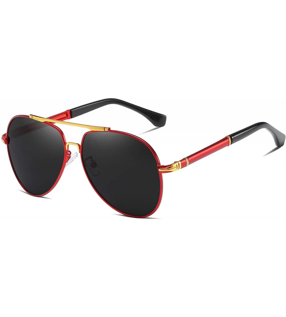 Aviator Men Polarized Aviator Sunglasses Premium Military Style Classic Driving 90084 - Gold Red - C618X9DH85I $29.09