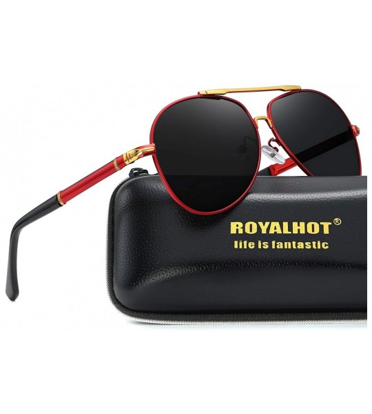 Aviator Men Polarized Aviator Sunglasses Premium Military Style Classic Driving 90084 - Gold Red - C618X9DH85I $29.09