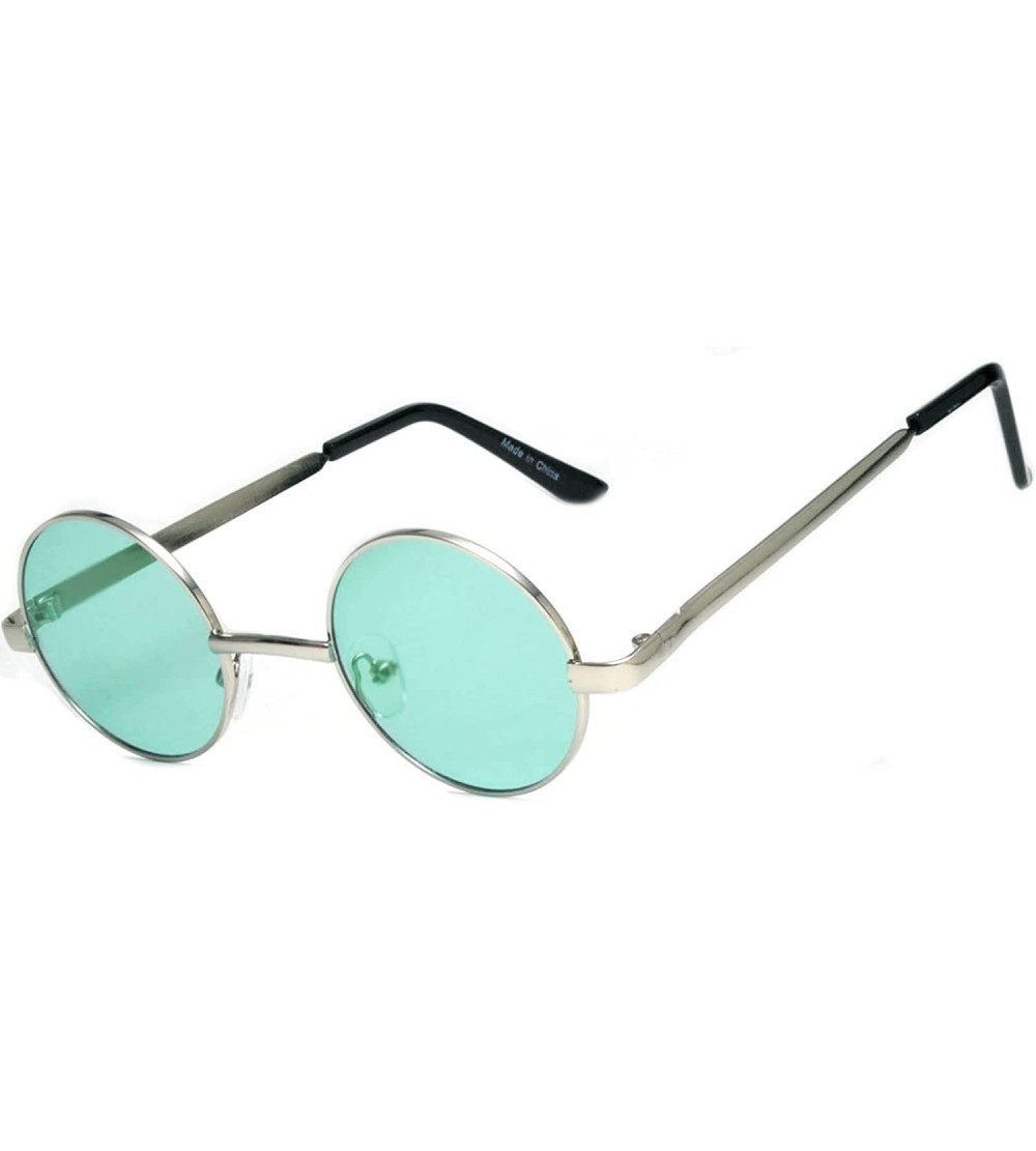 Round Round Retro Small Circle Tint & Mirror Colored Lens 43-55 mm Sunglasses Metal - .Round_43_silv_light_green - CY189IW48T...