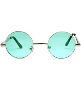 Round Round Retro Small Circle Tint & Mirror Colored Lens 43-55 mm Sunglasses Metal - .Round_43_silv_light_green - CY189IW48T...