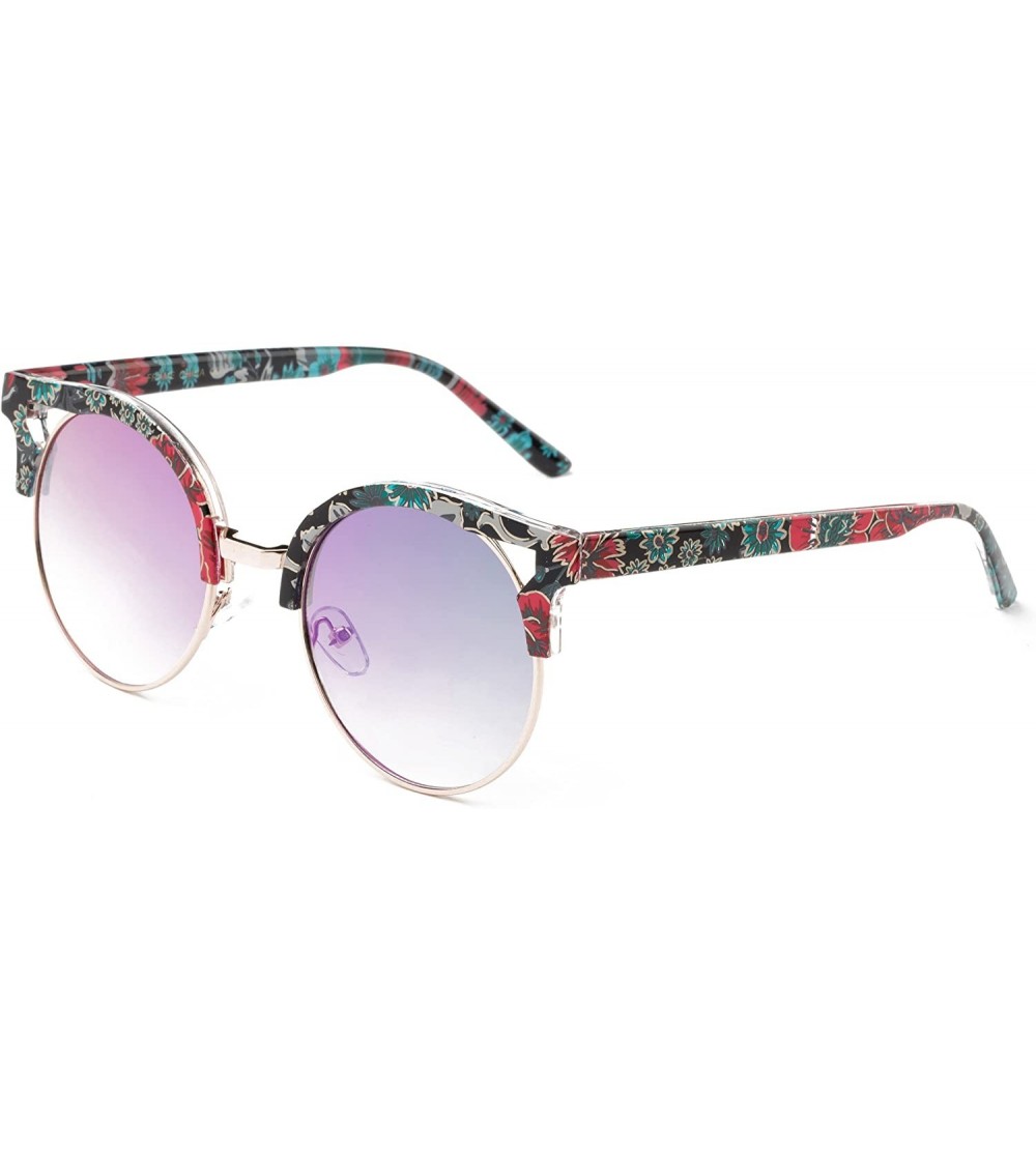 Square "Marilyn" Modern Cat Eye Metal Frame Fashion Sunglasses - Floral - C612MF2YAI9 $21.43
