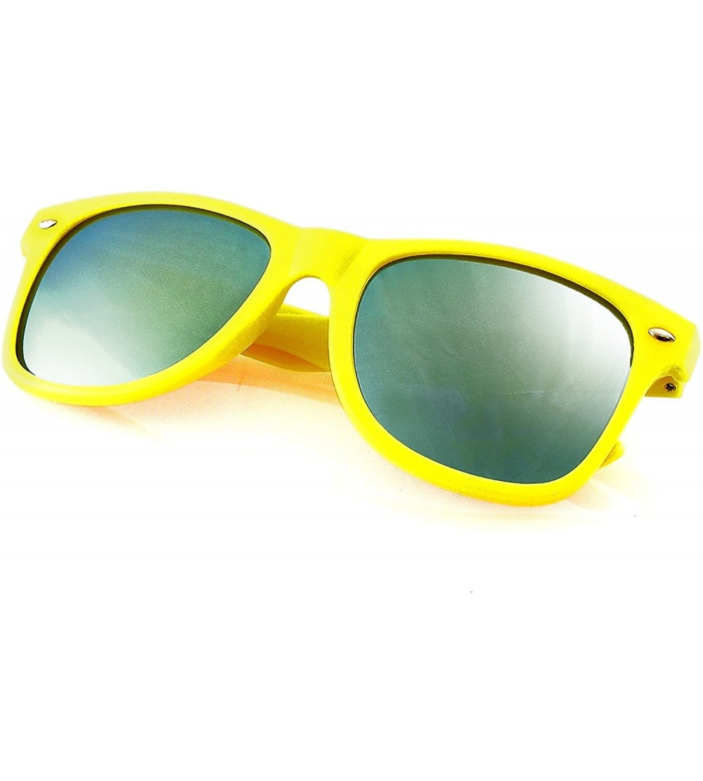 Wayfarer Neon Mirrored Sunglasses Reflective Color Mirror Lens Horned Rim Sunglasses - Yellow - CZ11N8I0LVV $18.61
