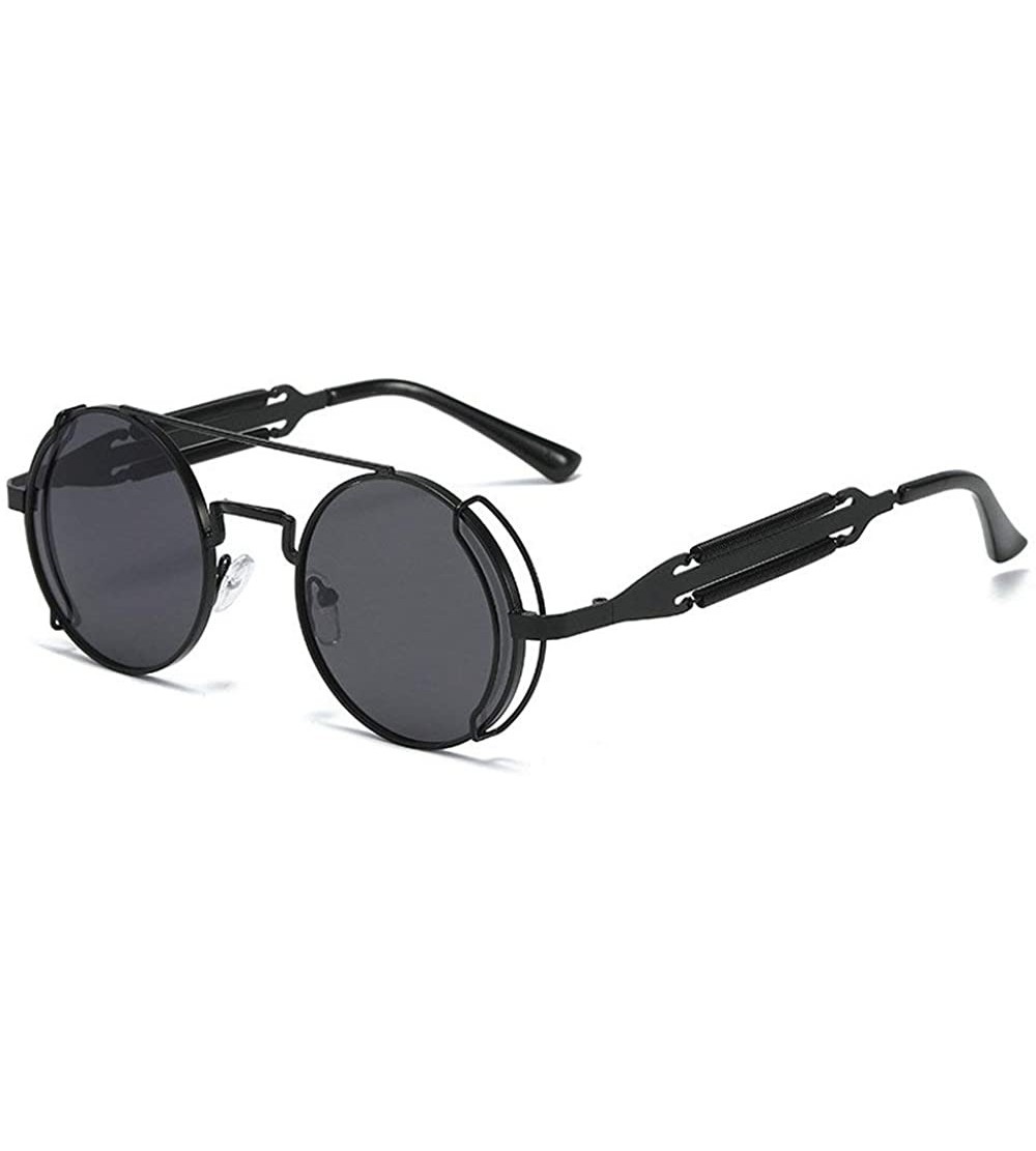 Round Vintage Punk Sunglasses Women Fasion Round Sunglasses Classic Black Goggle Sun Glasses Shades UV400 - Black - CW1948O9C...