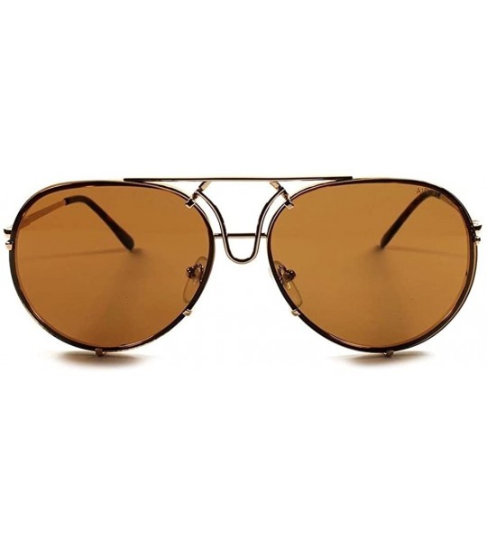 Rimless 80's Fashion Womens Mens Rimless Air Force Military Style Sunglasses - Gold 1 - CZ18ECEZ74E $36.28