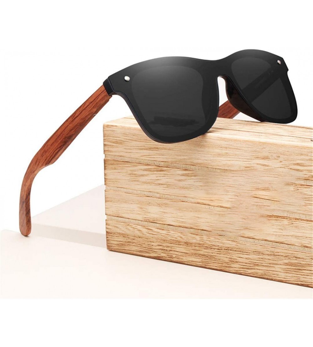 Round Wooden Vintage Sunglasses Men Polarized Flat Lens Rimless Square Frame Women Sun Glasses - GrayBubinga wood - CM194OSTR...