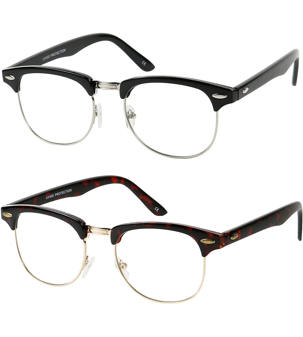 Round Classic Semi Rimless Non Prescription Clear Lens 80's Style Round Half Frame Horned Rim UV400 Eye Sun Glasses - C518WQY...