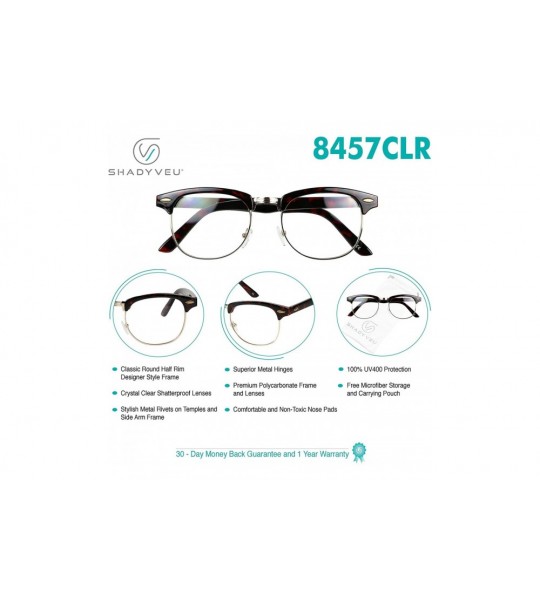 Round Classic Semi Rimless Non Prescription Clear Lens 80's Style Round Half Frame Horned Rim UV400 Eye Sun Glasses - C518WQY...