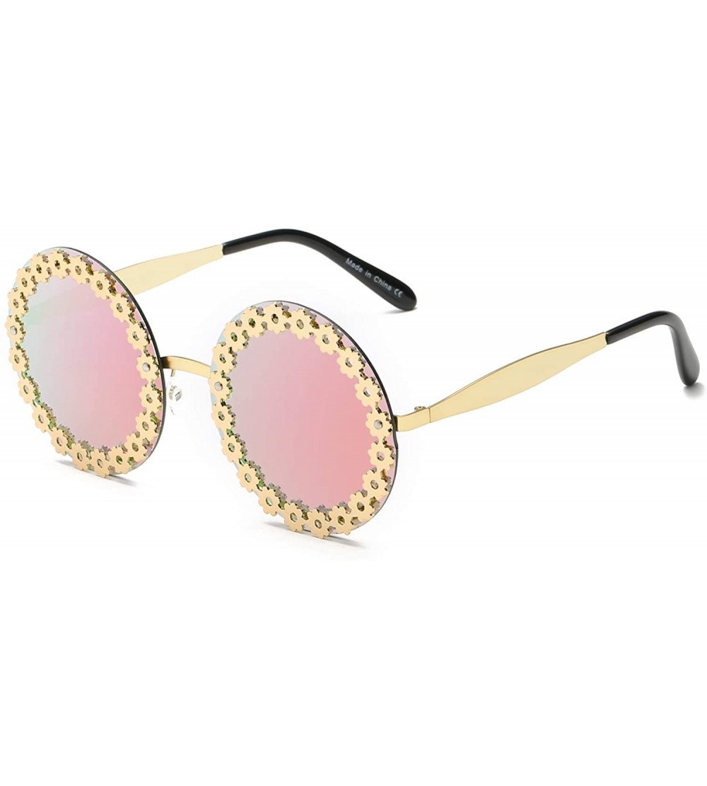 Oversized Women Retro Vintage Circle Round Mirrored UV Protection Oversized Fashion Sunglasses - Pink - CT18WTI8U7U $38.22