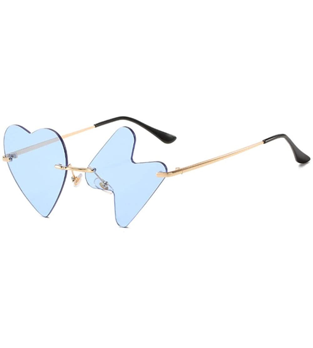 Round Luxury Fashion Heart Sunglasses Women Rimless Funny Sun Glasses Shades Heartbeat Personality Vintage Mirror - CB1908H2D...