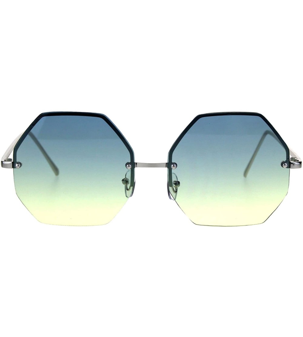 Rimless Rimless Hippie Octagonal Gradient Lens Fashion Sunglasses - Blue Yellow - CR1869YCSM8 $22.18