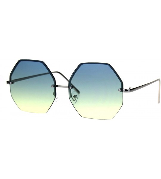 Rimless Rimless Hippie Octagonal Gradient Lens Fashion Sunglasses - Blue Yellow - CR1869YCSM8 $22.18