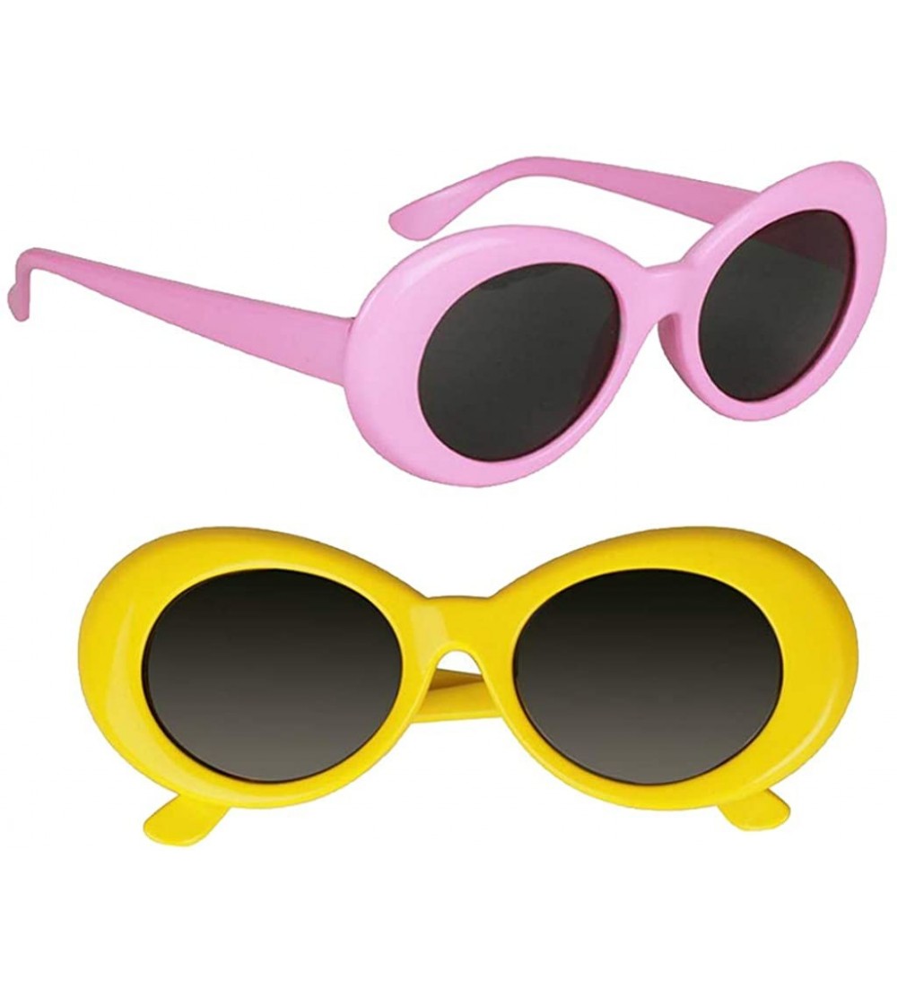 Oval 2pc Fashion Clout Goggles Kurt Cobain Glasses Mod Thick Framed Sunglasses Unisex - CX190C3KXH4 $32.29