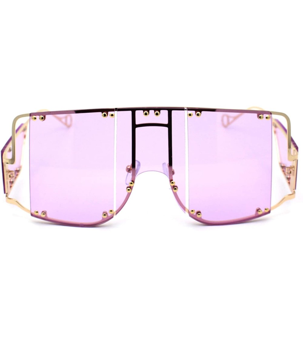 Oversized Flashy Oversize Metal Stud Mob Luxury Panel Lens Sunglasses - Gold Purple - CF190RZ8YCW $29.13