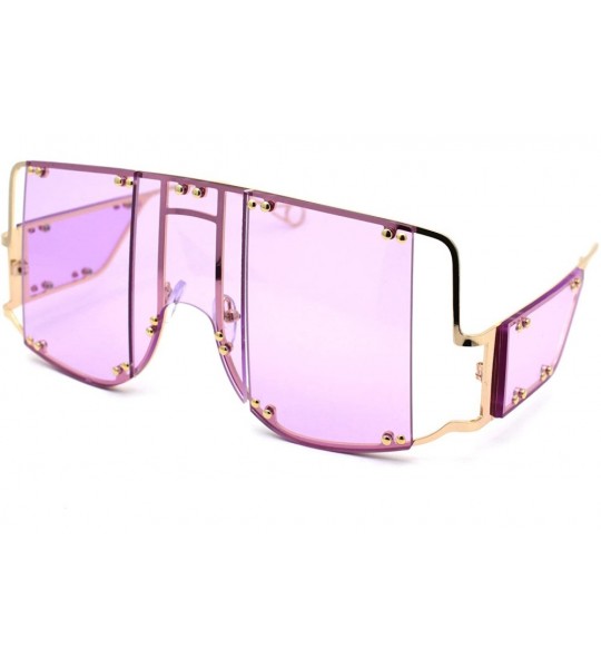 Oversized Flashy Oversize Metal Stud Mob Luxury Panel Lens Sunglasses - Gold Purple - CF190RZ8YCW $29.13