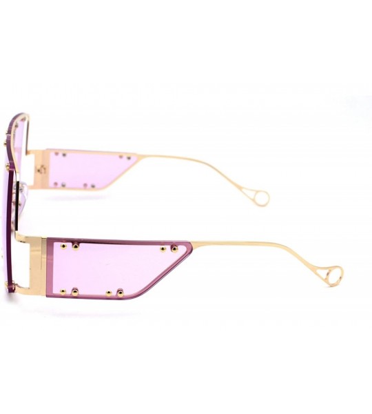 Oversized Flashy Oversize Metal Stud Mob Luxury Panel Lens Sunglasses - Gold Purple - CF190RZ8YCW $29.13