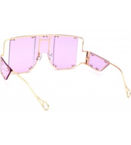 Oversized Flashy Oversize Metal Stud Mob Luxury Panel Lens Sunglasses - Gold Purple - CF190RZ8YCW $29.13