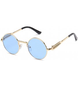 Round Unisex Glasses - UV400 Protection Round Vintage Steampunk Sunglasses - Gold Frame Blue Lens - C8190G38QE6 $19.63