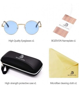 Round Unisex Glasses - UV400 Protection Round Vintage Steampunk Sunglasses - Gold Frame Blue Lens - C8190G38QE6 $19.63