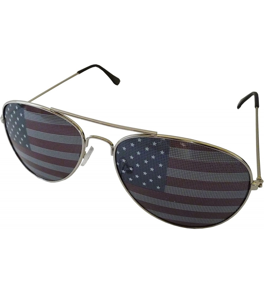 Aviator Classic Rounded Aviators Style Inspired Sunglass with American Flag Print - Silver Frame - CD11CZPCLRP $18.80