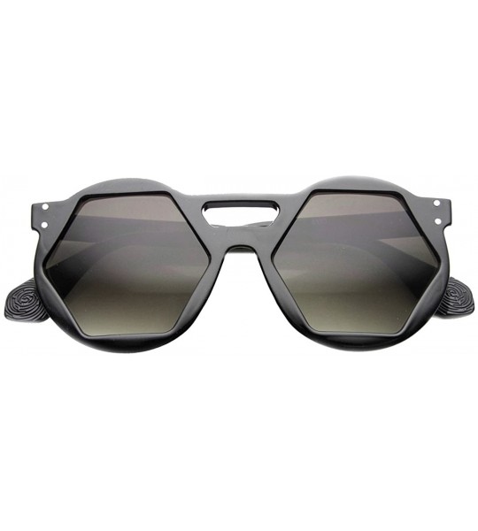 Oversized Hexagon Lens Round Cross Bridge High Fashion Sunglasses - Shiny-black Lavender - CP11YLSDK6F $19.24