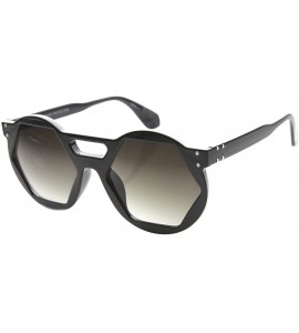 Oversized Hexagon Lens Round Cross Bridge High Fashion Sunglasses - Shiny-black Lavender - CP11YLSDK6F $19.24