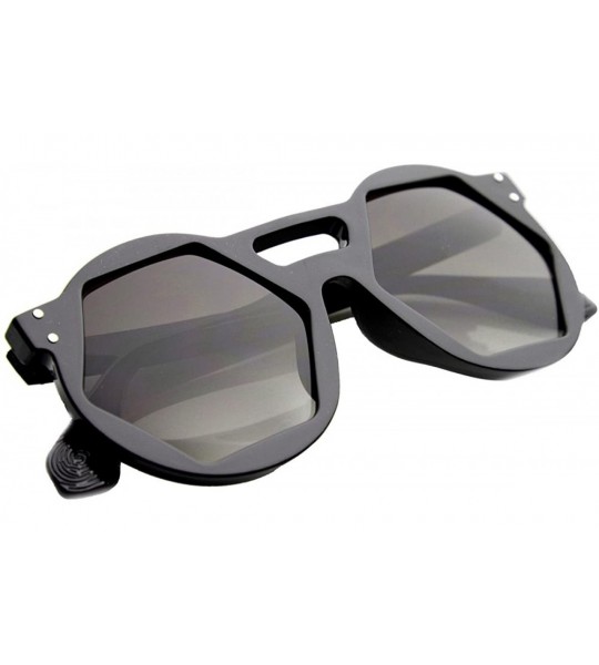 Oversized Hexagon Lens Round Cross Bridge High Fashion Sunglasses - Shiny-black Lavender - CP11YLSDK6F $19.24