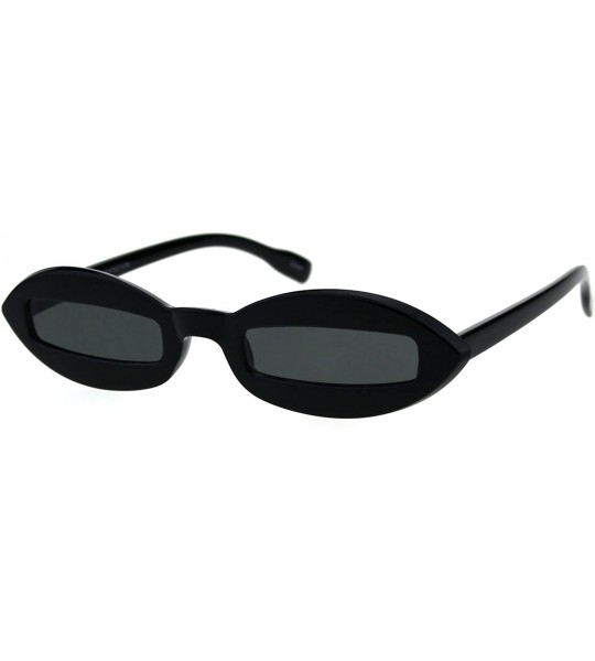 Oval Hippie Squint Slot Lens Retro Plastic Oval Sunglasses - All Black - CK18G2GQT36 $18.76