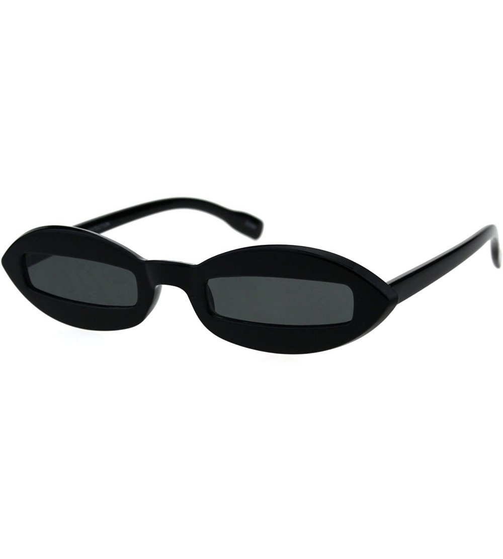 Oval Hippie Squint Slot Lens Retro Plastic Oval Sunglasses - All Black - CK18G2GQT36 $18.76