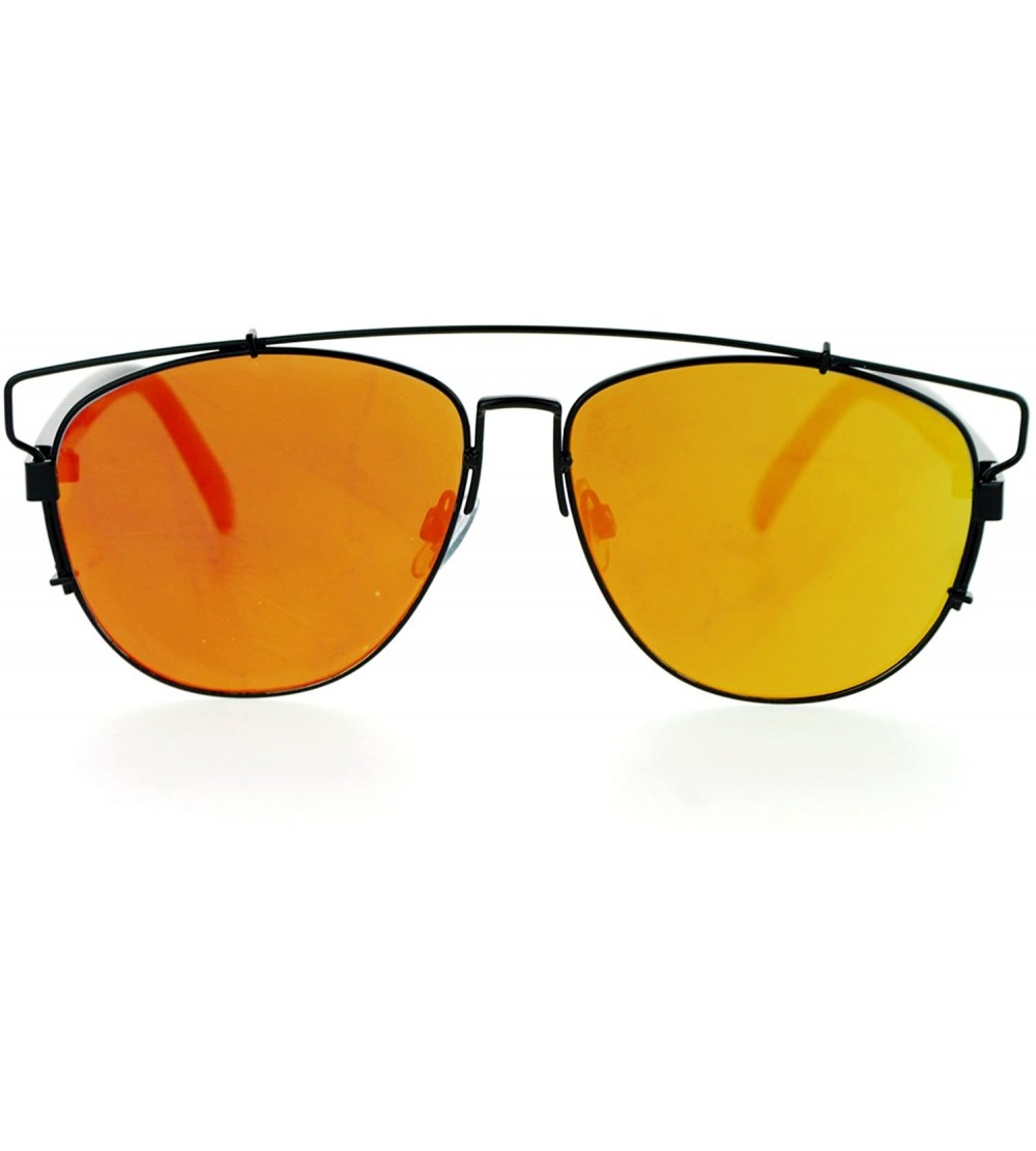 Wayfarer Ultra Flat Unique Retro Mirrored Lens Wire Half Rim Look Sunglasses - Black Orange - C9126SXYMRV $22.71